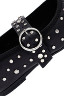Women's Black Buckled Stoned Leather Ballerinas | Derimod