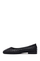 Woman Black Patterned Leather Babet | Derimod