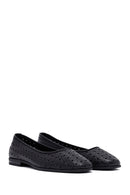 Woman Black Patterned Leather Babet | Derimod