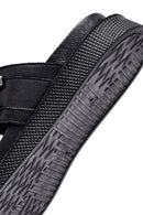 Women's Black Stoned Thick Soled Leather Slippers | Derimod