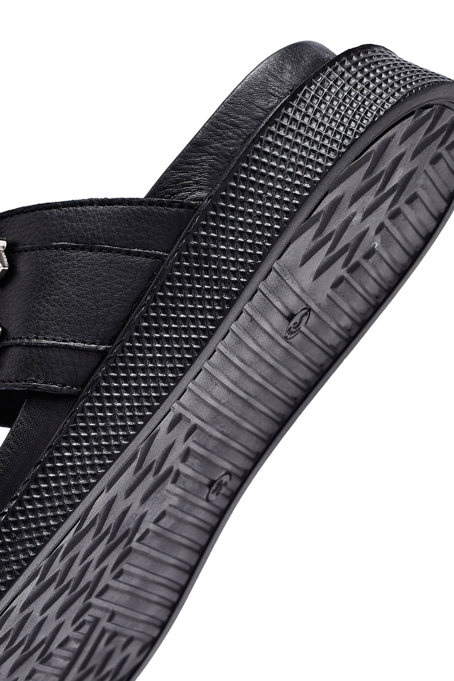 Women's Black Stoned Thick Soled Leather Slippers