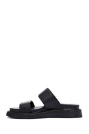 Women's Black Stoned Thick Soled Leather Slippers | Derimod