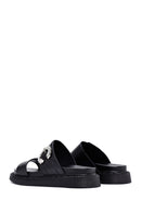 Women's Black Stoned Thick Soled Leather Slippers | Derimod