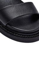 Women's Black Stoned Thick Soled Leather Slippers | Derimod