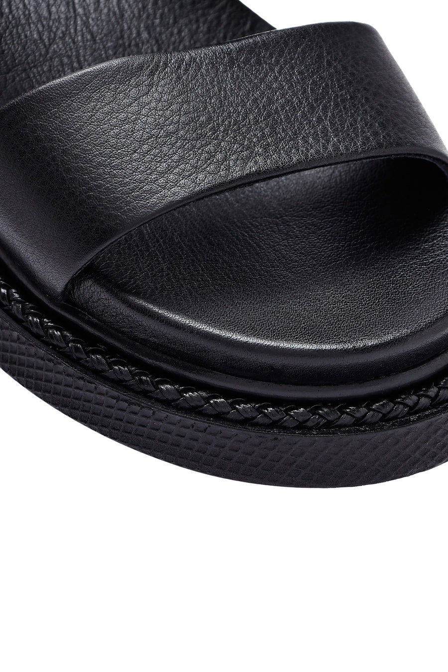Women's Black Stoned Thick Soled Leather Slippers