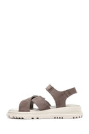 Women's Mink Double Strap Suede Leather Sandals | Derimod