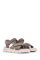 Women's Mink Double Strap Suede Leather Sandals | Derimod