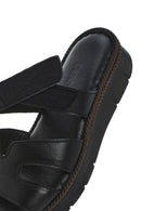 Women's Black Leather Comfort Slippers | Derimod