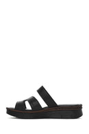 Women's Black Leather Comfort Slippers | Derimod