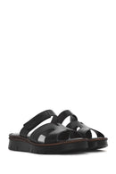 Women's Black Leather Comfort Slippers | Derimod