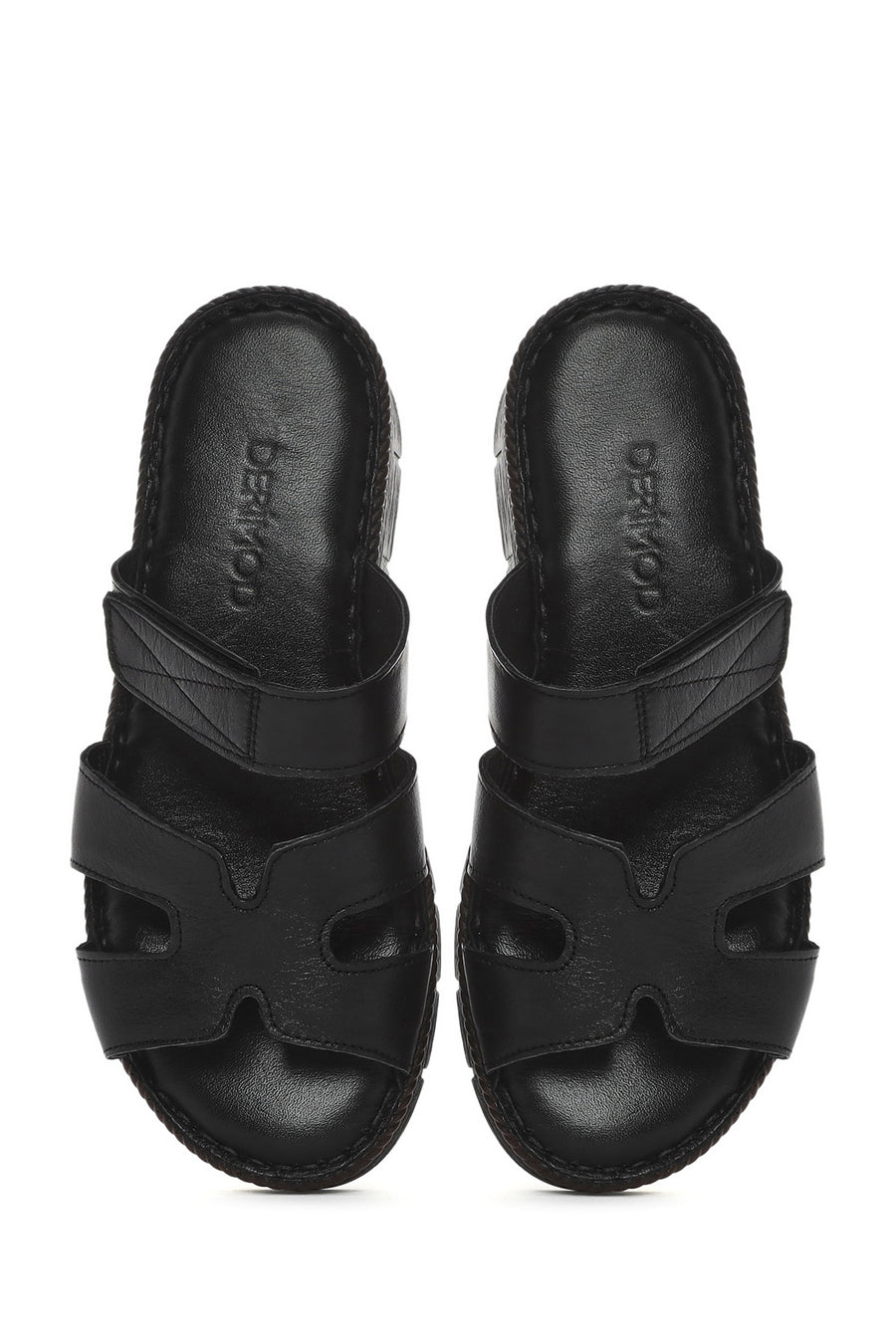 Women's Black Leather Comfort Slippers
