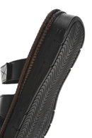 Women's Black Leather Comfort Slippers | Derimod