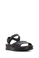 Women's Black Strappy Leather Comfort Sandals | Derimod