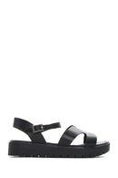 Women's Black Ankle Strap Leather Bodrum Sandals | Derimod