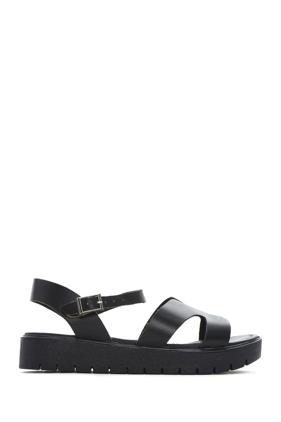 Women's Black Ankle Strap Leather Bodrum Sandals 25SFD331018 | Derimod