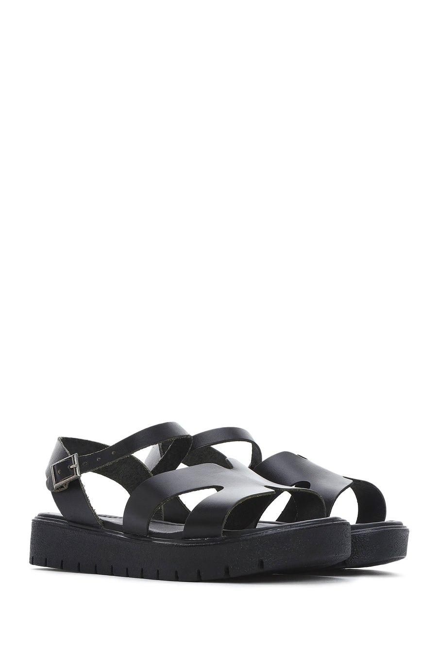 Women's Black Ankle Strap Leather Bodrum Sandals