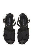Women's Black Ankle Strap Leather Bodrum Sandals | Derimod