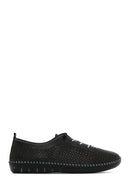Women's Black Lace-Up Leather Comfort Loafer | Derimod