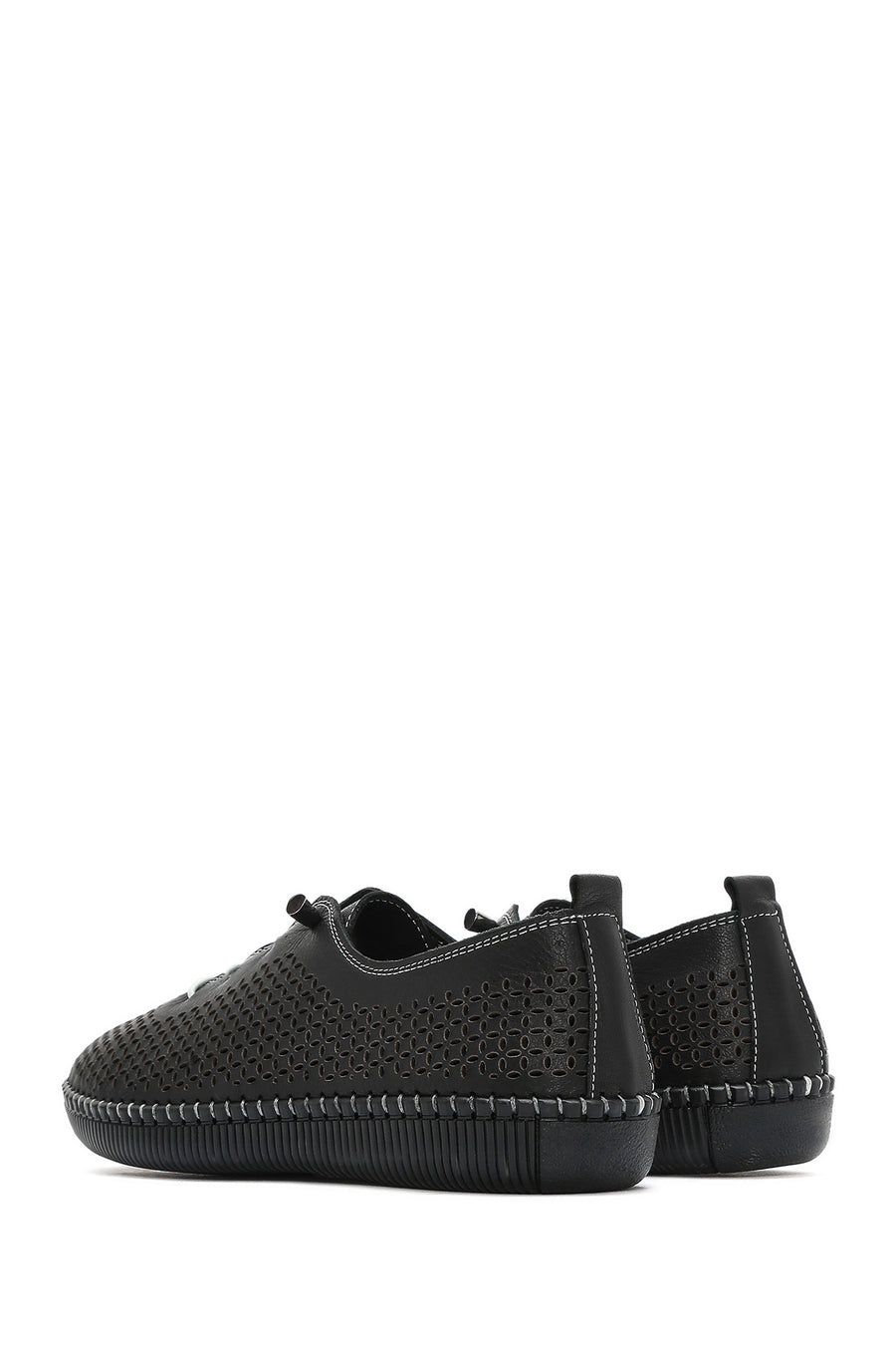 Women's Black Lace-Up Leather Comfort Loafer