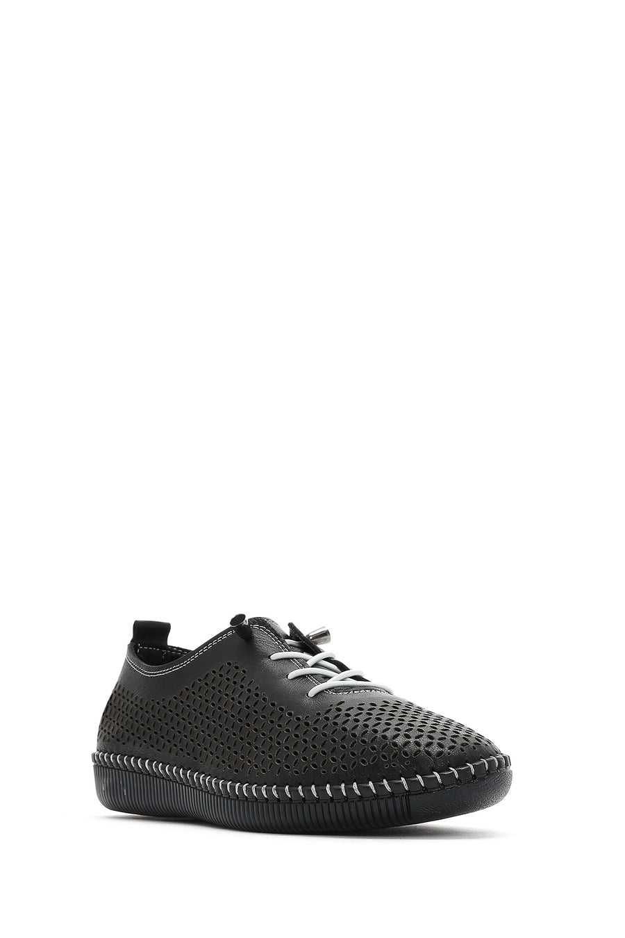 Women's Black Lace-Up Leather Comfort Loafer
