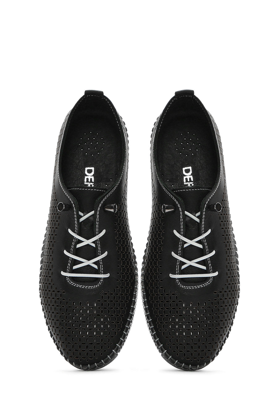 Women's Black Lace-Up Leather Comfort Loafer