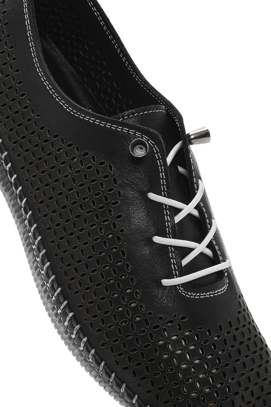 Women's Black Lace-Up Leather Comfort Loafer