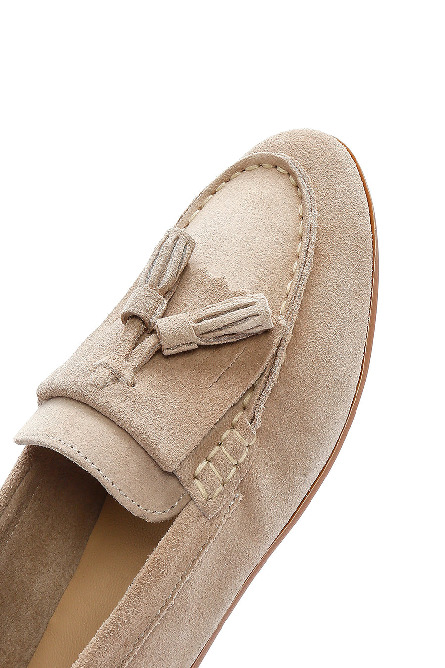 Kadın Bej Süet Deri Maskülen Loafer