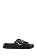 Women's Black Buckle Leather Slippers | Derimod