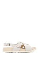 Women's Beige Buckled Suede Leather Sandals | Derimod