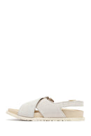 Women's Beige Buckled Suede Leather Sandals | Derimod