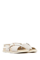 Women's Beige Buckled Suede Leather Sandals | Derimod