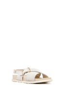 Women's Beige Buckled Suede Leather Sandals | Derimod