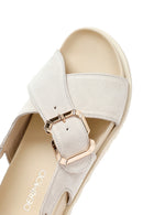 Women's Beige Buckled Suede Leather Sandals | Derimod