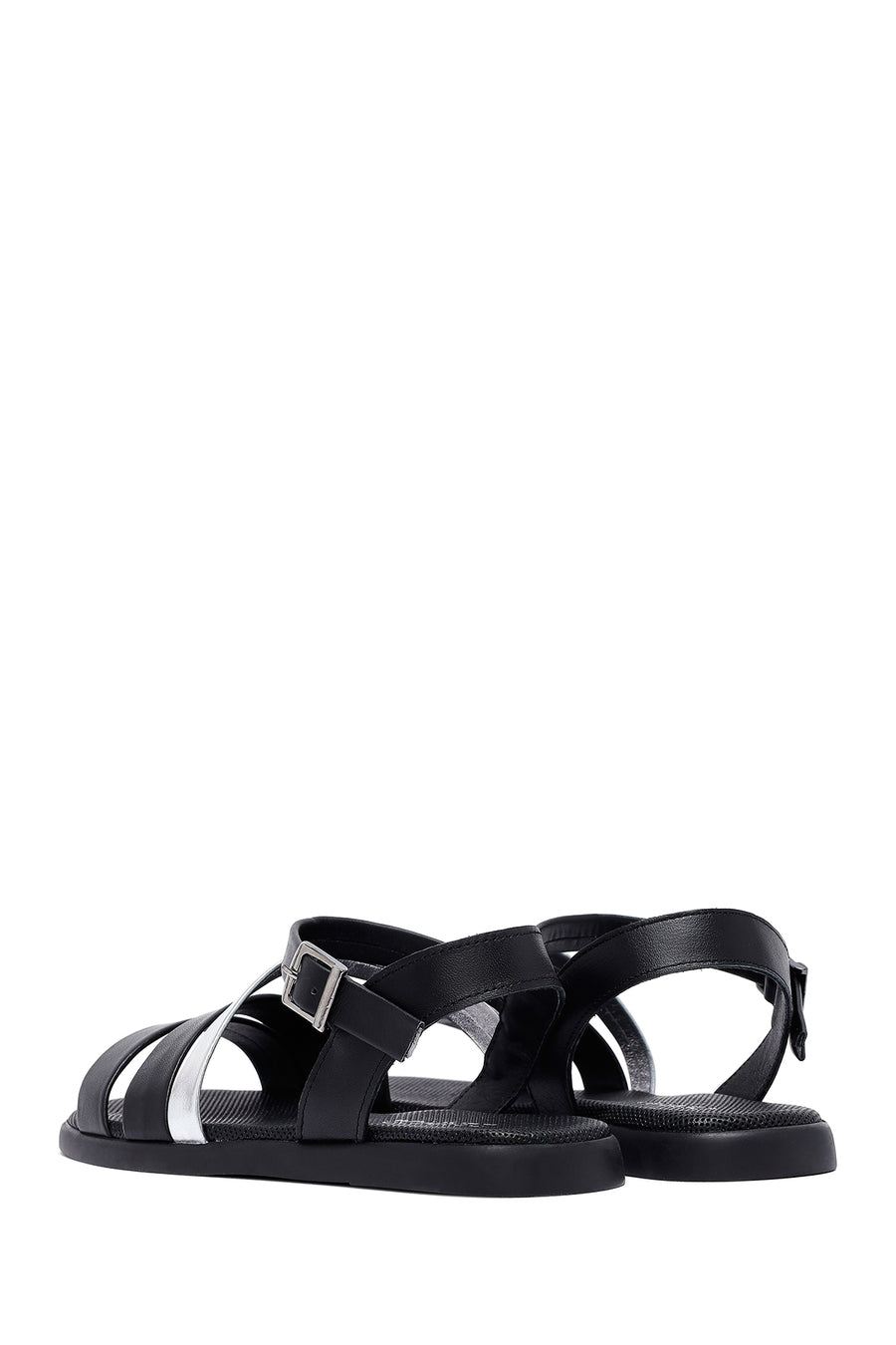 Women's Black Leather Ankle Buckle Sandals