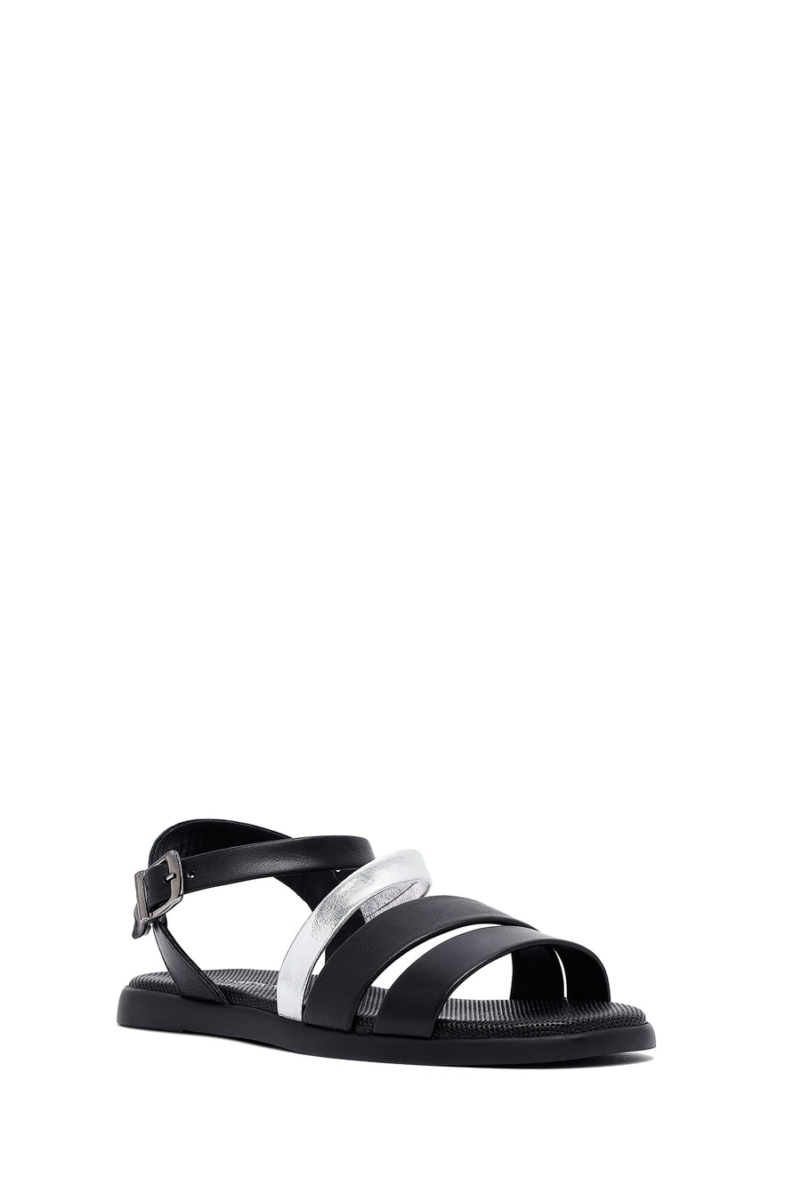 Women's Black Leather Ankle Buckle Sandals