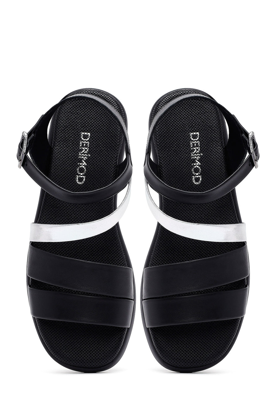 Women's Black Leather Ankle Buckle Sandals