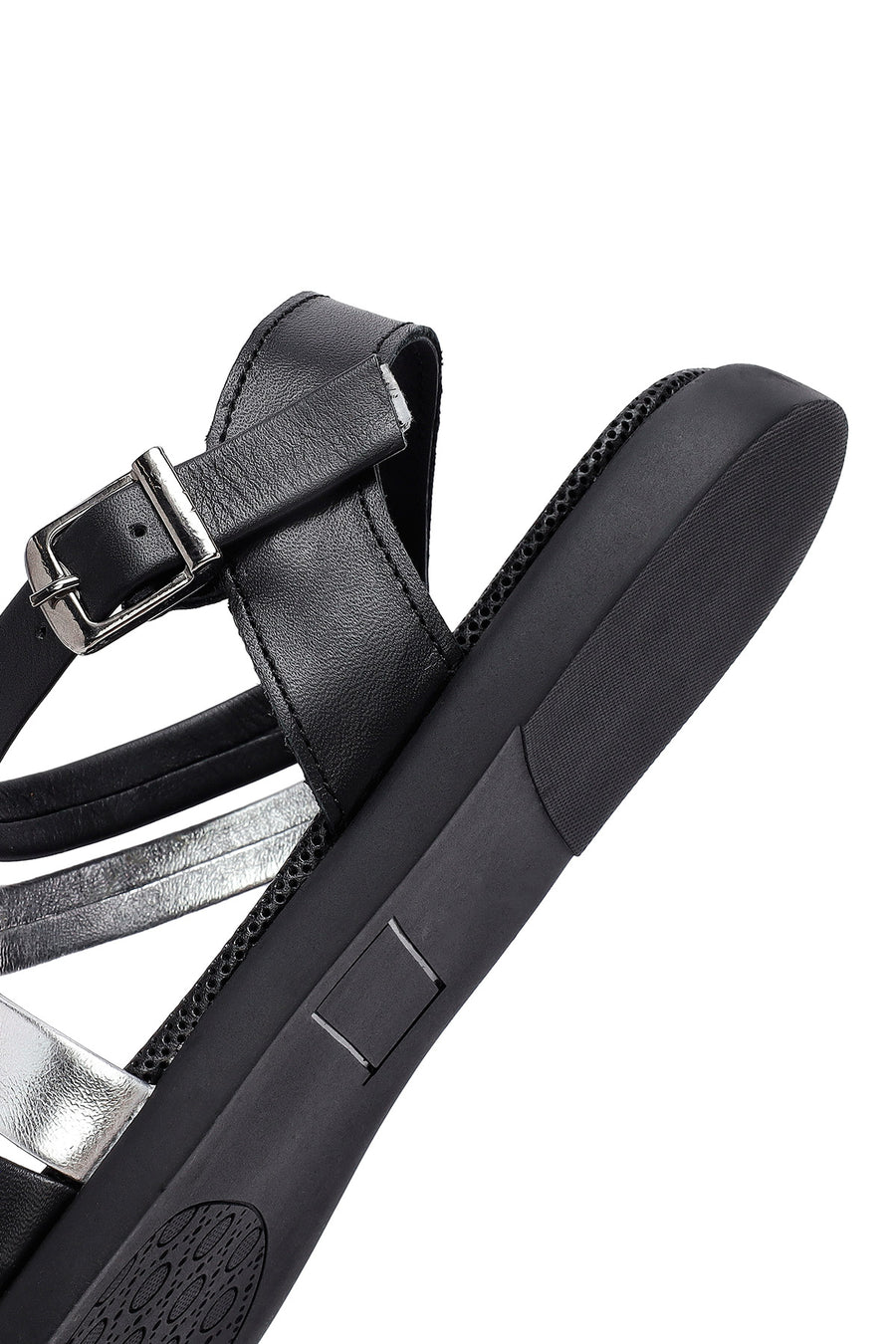 Women's Black Leather Ankle Buckle Sandals