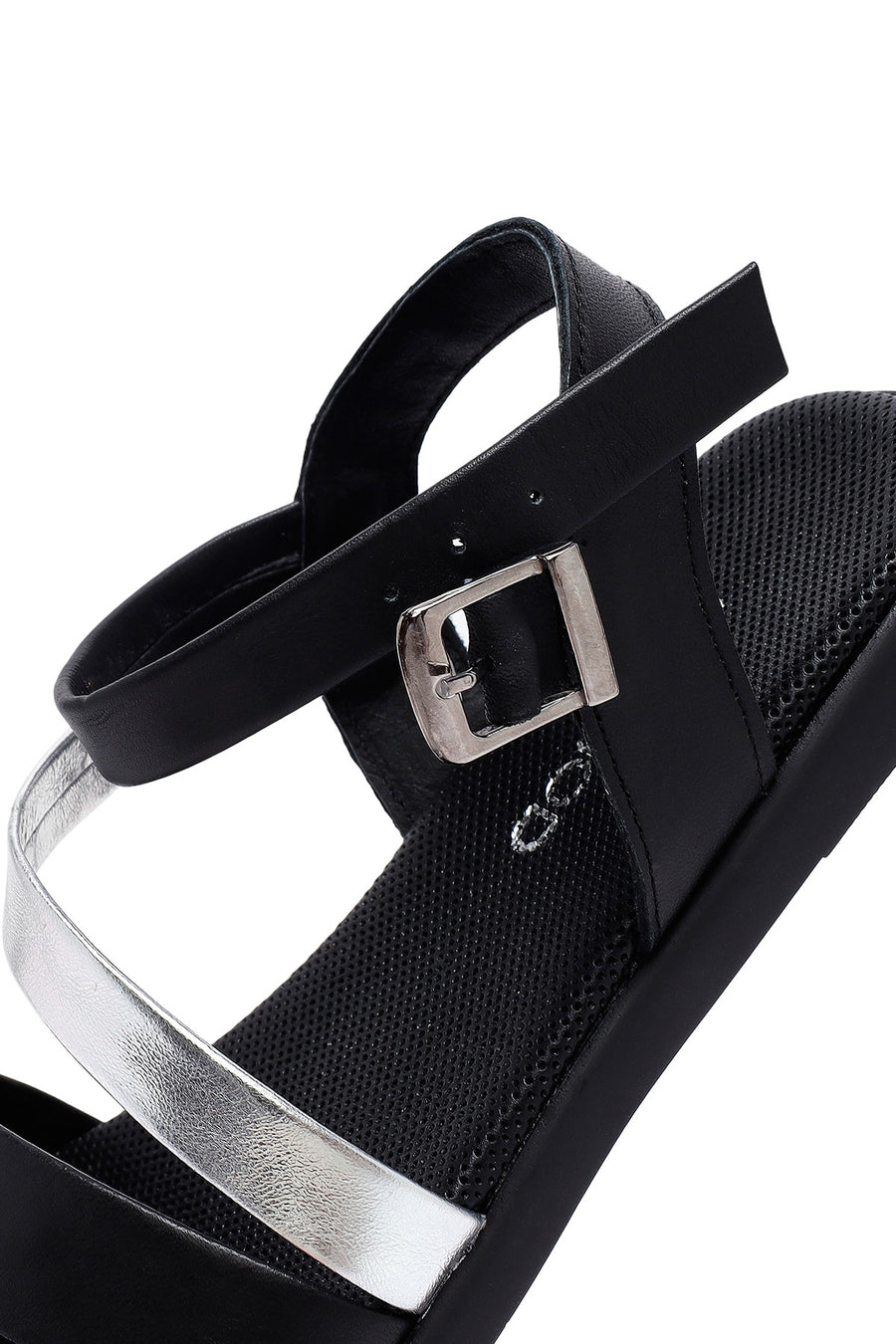 Women's Black Leather Ankle Buckle Sandals