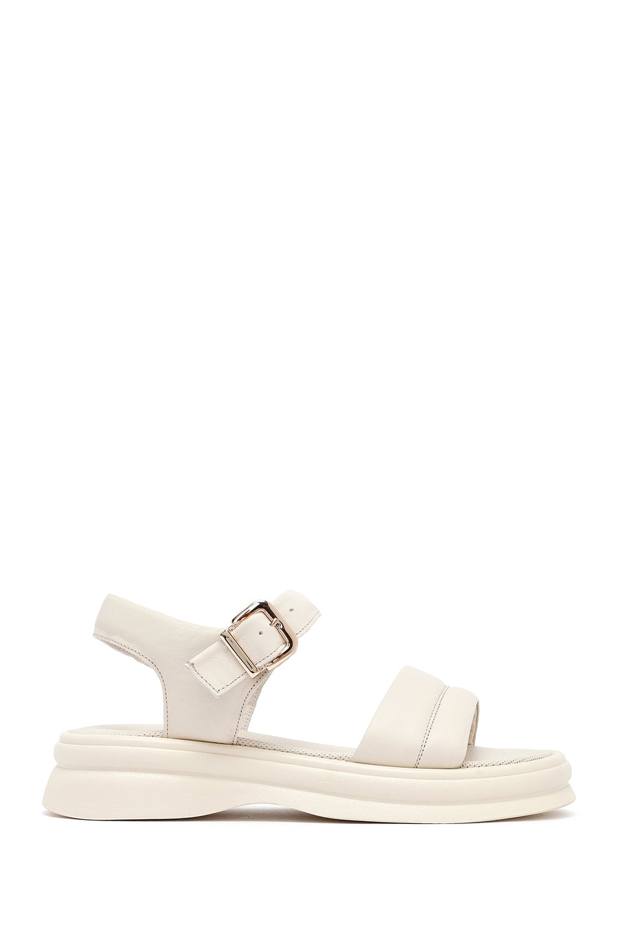 Women's Beige Leather Ankle Buckle Sandals 25SFD351118 | Derimod