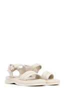 Women's Beige Leather Ankle Buckle Sandals | Derimod