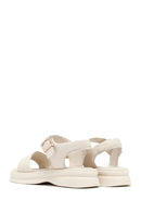 Women's Beige Leather Ankle Buckle Sandals | Derimod