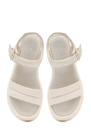 Women's Beige Leather Ankle Buckle Sandals | Derimod
