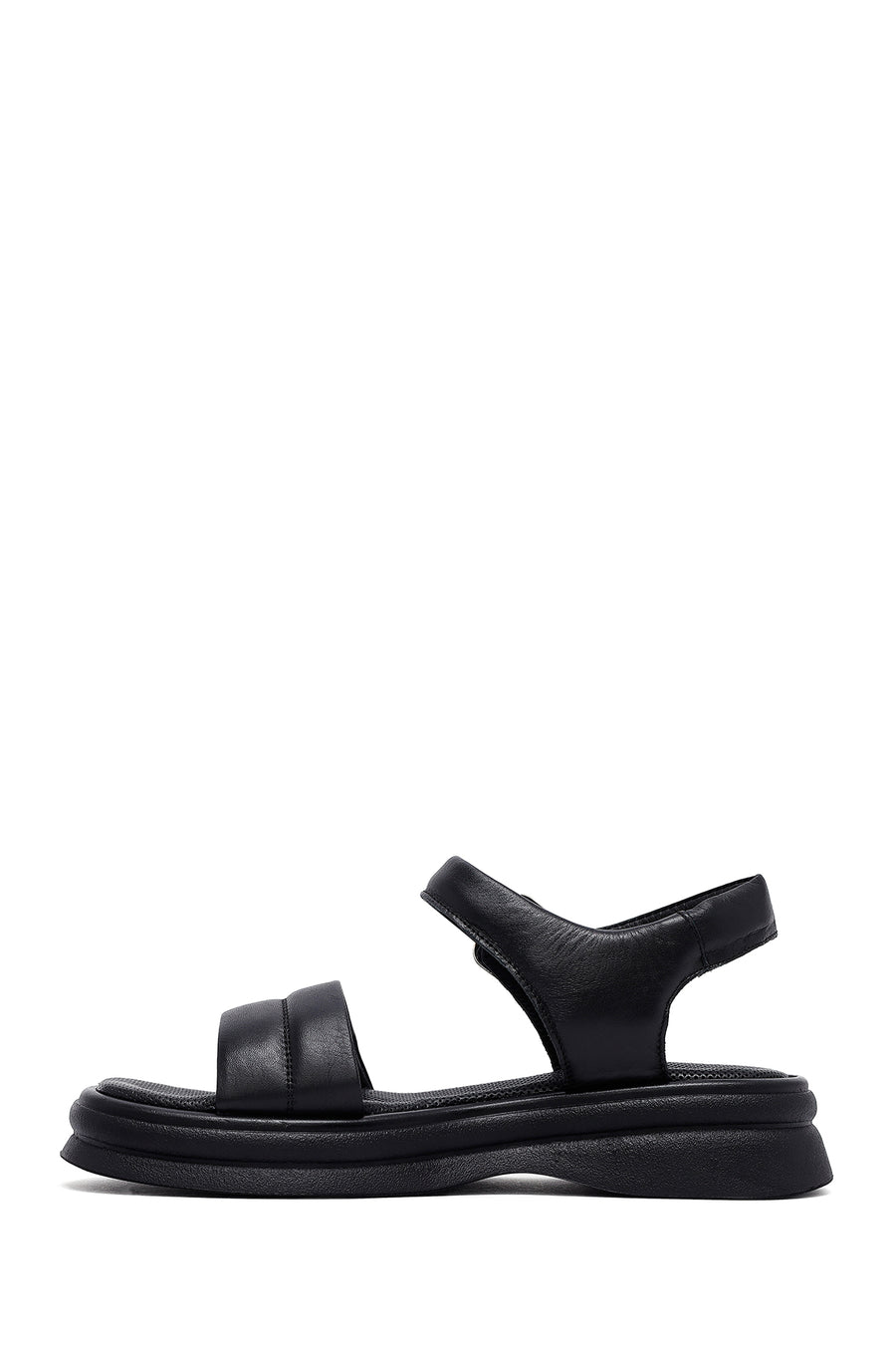 Women's Black Leather Ankle Buckle Sandals