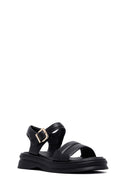 Women's Black Leather Ankle Buckle Sandals | Derimod