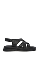 Women's Black Back Strap Leather Sandals | Derimod
