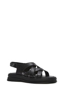 Women's Black Back Strap Leather Sandals | Derimod