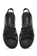 Women's Black Back Strap Leather Sandals | Derimod