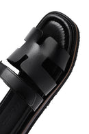 Women's Black Leather Slippers | Derimod