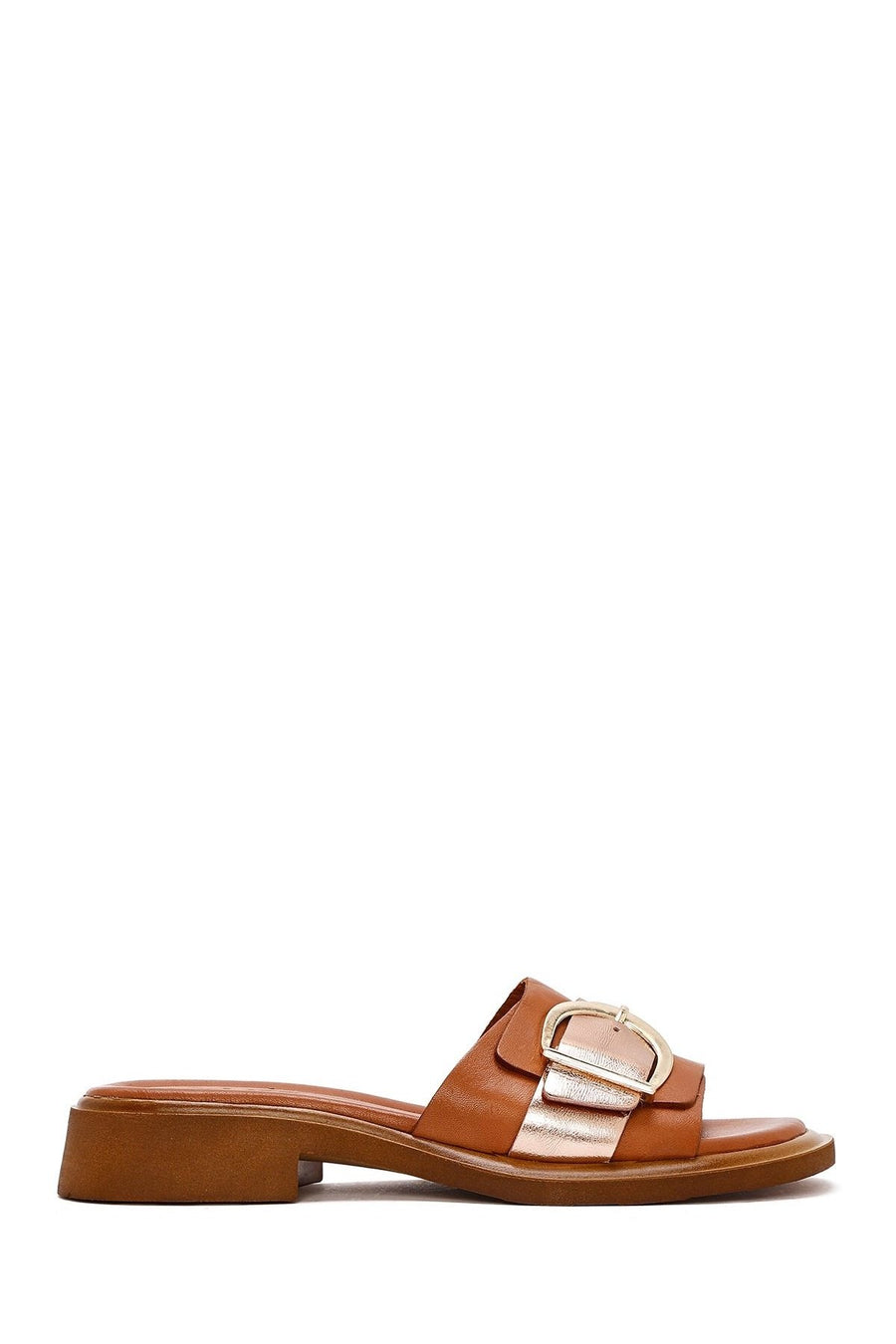 Women's Tan Buckle Leather Slippers 25SFD361414 | Derimod