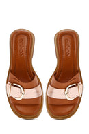 Women's Tan Buckle Leather Slippers | Derimod